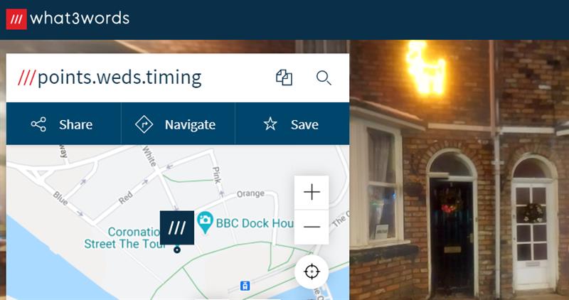 Coronation Street's location on what3words is points.weds.timing