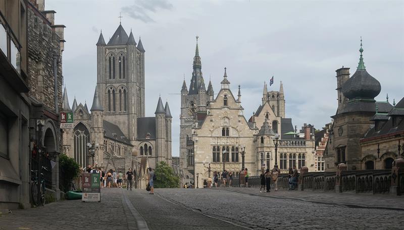 The historical centre of Ghent features the old post office, Saint-Nicholas Church, Belfry, and Saint Bavo Cathedral.